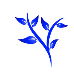 Vibrant blue stylized branch with leaves against a clean white background, ideal for nature-themed designs