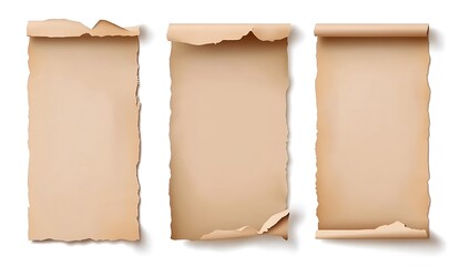 Vintage Aged Paper Scrolls with Torn Edges and Textured Background for Creative Projects