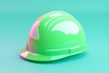 Fototapeta premium Green Safety Helmet on Turquoise Background - Industrial Protection Concept
