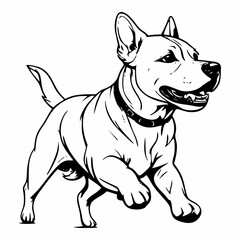 Black and White Vector Illustration of a Happy Running Dog with Collar.