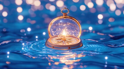 Luminous Compass Floating On Tranquil Water