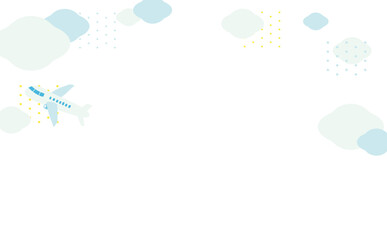 空と飛行機と雲の背景イラスト