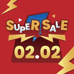 Super Sale 02.02 with Bold Typography and Lightning Elements on Red Background