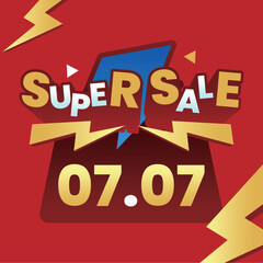 Super Sale 07.07 with Bold Typography and Lightning Elements on Red Background