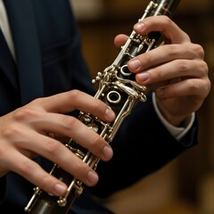Clarinetists Hands Playing Music.