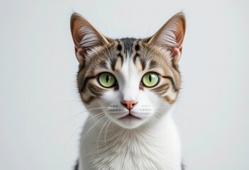 Obraz premium Strikingly Simple A Cat s Intense Green Gaze Against a Clean White Backdrop