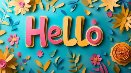 hello in a colorful paper cut-out style. World Art Day
