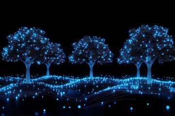Luminous Trees Illuminated In A Digital Night Scene
