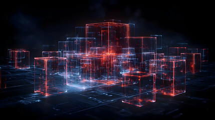 Fototapeta premium Abstract Futuristic City Glowing Cubes