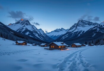  Twilight Snowscape A Seamless Timelapse of Rustic Cabins and Snowy Peaks