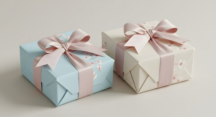 Obraz premium Elegant gift boxes with pastel, and floral.