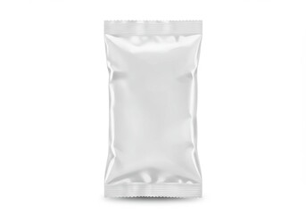 Naklejka premium A blank white glossy packet or pouch isolated on a white background in a studio setting view