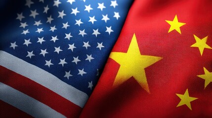Fototapeta premium The united states and china flags displaying the tension and cooperation in their economic relationship visually