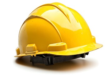 Fototapeta premium Bright Yellow Hard Hat Isolated on White, Protection for Construction Site