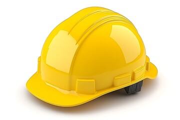 Fototapeta premium Bright yellow protective hard hat for construction work on white surface