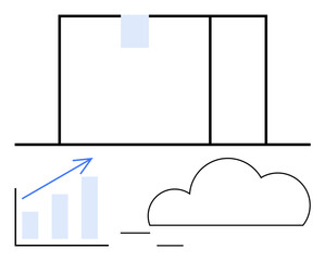 Simplified cloud with bars in chart indicating upward trend, framed by abstract lines and shapes. Ideal for technology, cloud computing, data growth, innovation, networking, analytics, simplicity