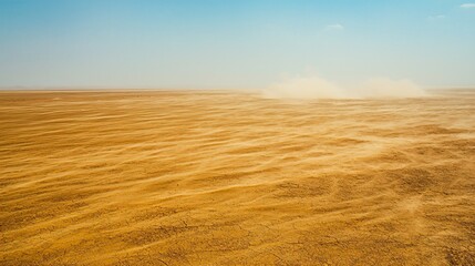 Fototapeta premium Swirling dust devil in vast desert landscape under clear blue sky, natural phenomenon and weather concept, isolated and dynamic movement.