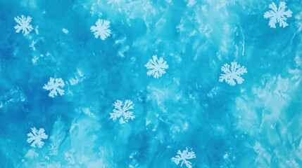 A vibrant, icy blue tie-dye fabric featuring scattered snowflake patterns.
