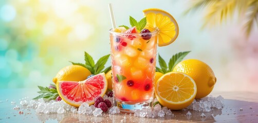  Island Breeze A Lemon Mocktail with Tropical Fruits and a Sunny Disposition on Transparent Background