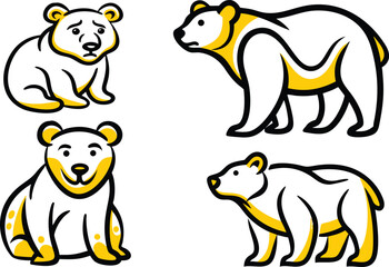 set bundle collection of cute bear icons as concept simple modern minimalist logos, clipart clip art vector illustration, isolated background