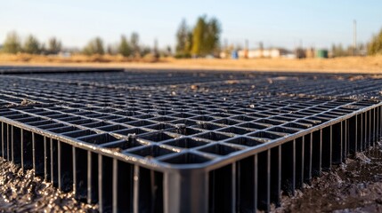 Lightweight support grid anchored into muddy ground with perimeter moisture seal