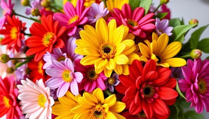 Fototapeta premium Vibrant faux flower bunch; ideal crafting or décor, wedding, petals