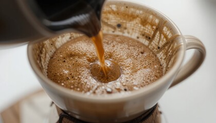 Pour Over Coffee Brewing Procedure Close Up View