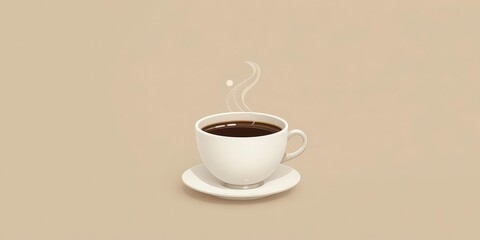 Obraz premium Refined Coffee Icon Steaming Dark Coffee in a White Porcelain Cup. Minimalist Style against a Calm, Soft Beige Backdrop.