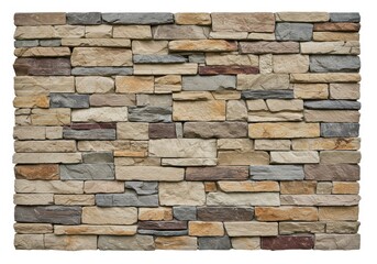 A detailed view of a wall constructed from stacked and fitted natural stone blocks of varying colors