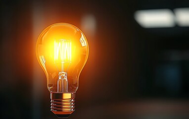 Illuminated Lightbulb in Dark Room