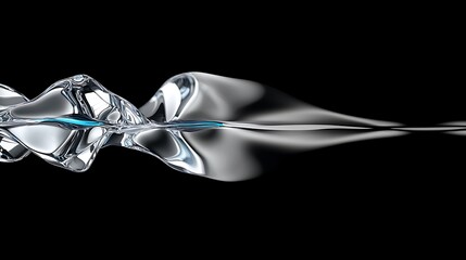 Metallic, shiny, sculpted ribbon form with blue hues, elegantly twisting against a black backdrop