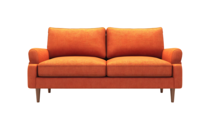 A vibrant orange sofa with plush cushions, set against a minimalistic background, ideal for modern interior design
