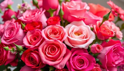 Naklejka premium Vibrant pink & red rose bouquet, colorful romantic floral arrangement , flowers, floral design