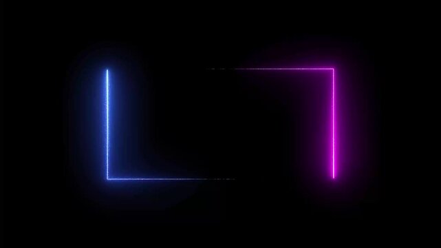 Neon rectangle frame icon background. neon light animated glowing squire shape, on black background 4k video.