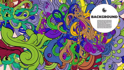 Playful Cartoon Monster Character with Tentacles, Eyes, Feathers, and Leaves – Fun Fantasy Wallpaper Design