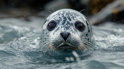 Fototapeta premium Harbor Seal Portrait: A Close Encounter in the Ocean