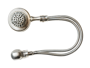 Vintage showerhead with a sleek metallic design, showcasing intricate details, isolated on a white background for product display