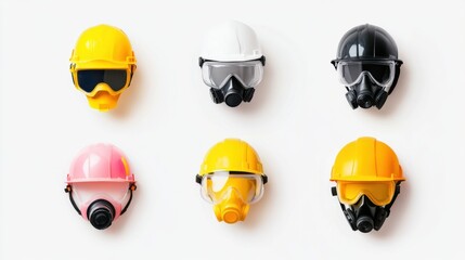 Colorful Safety Helmets and Protective Masks for Construction Sites