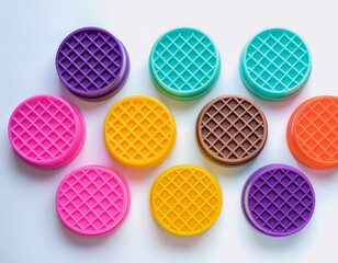 Generation Alpha food menu: a charming isometric of colorful Protein-Packed Mini Waffles food icons on a white background.