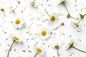 Daisy Flowers and Petals on White