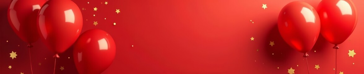 Vibrant set of red and gold balloons creating a cheerful and lively atmosphere, vibrant, festive, party