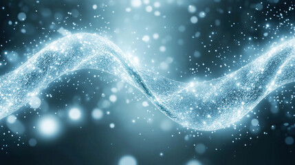 A blue wave with a lot of glitter on it. The glitter is scattered all over the wave, giving it a sparkling and dynamic appearance. Concept of movement and energy, as if the wave is alive