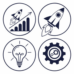 Vector web design icons set with round business concept symbols