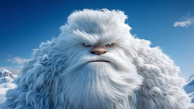 Snow Beast's Watch: A striking illustration of a snow beast with a fur coat, set against a dramatic, mountainous background, it reflects nature's mystery and untamed power.