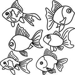 Coloring Page Outline of Cartoon Goldfish. Aquarium Animals. Coloring Book for Kids.