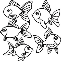 Coloring Page Outline of Cartoon Goldfish. Aquarium Animals. Coloring Book for Kids.