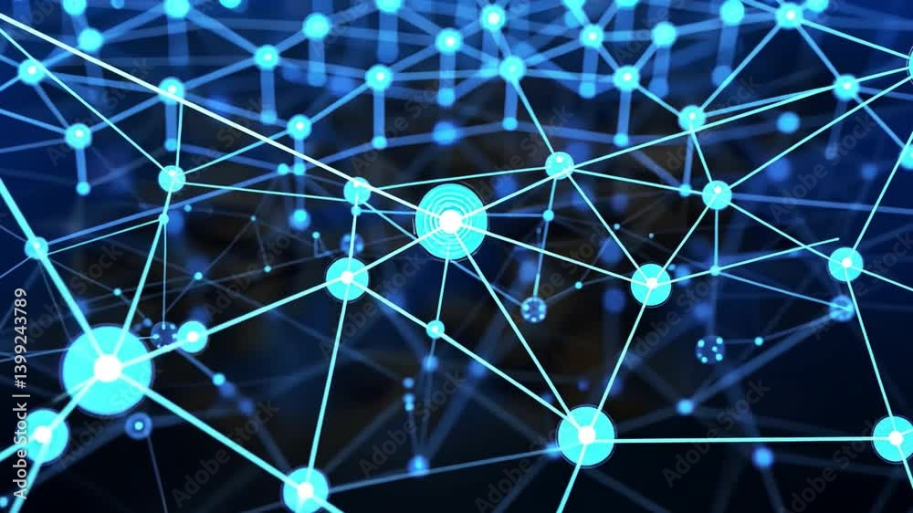 Poster futuristic digital network abstract connections of blue nodes and lines enhancing technology and com