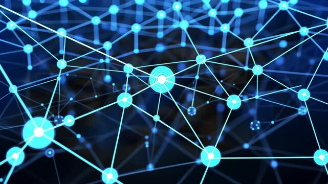 Futuristic Digital Network Abstract Connections of Blue Nodes and Lines Enhancing Technology and Communication in Vibrant Design of Innovation and Connectivity.