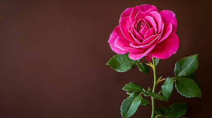 Fototapeta premium Single pink rose, dark background, studio shot, romantic greeting card