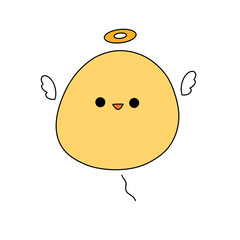 A cartoon chicken with wings and an angelic halo